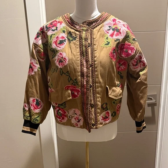 Floral Embroidered Women's Vintage Bomber Jacket - Picture 1 of 8